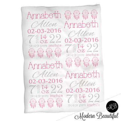 Dream Catcher Baby Stats Blanket Girl