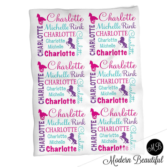 Unicorn girl baby name blanket, unicorn personalized blankets, pink and purple, boy or girl blanket, baby shower gift, personalized name blanket, (CHOOSE COLORS)