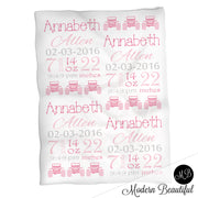 Jeep 4x4 baby girl stats blanket, pink and gray, 4x4 jeep girl baby blanket, personalized jeep baby blanket, baby stats blanket, boy or girl stats swaddle blanket, baby shower gift, choose colors