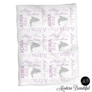 Shark girl baby name blanket, shark personalized blankets, gray and purple, boy or girl blanket, baby shower gift, personalized name blanket, (CHOOSE COLORS)