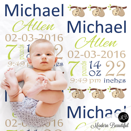 sloth baby name blanket