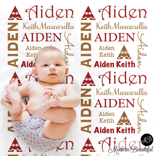 Boho teepee baby name blanket