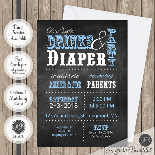 drinks and diaper baby shower invitations