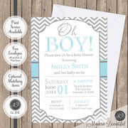 Blue and gray oh boy baby shower invitation, baby oh boy shower invitation, oh boy theme baby shower invitation, digital or printed baby shower invitation