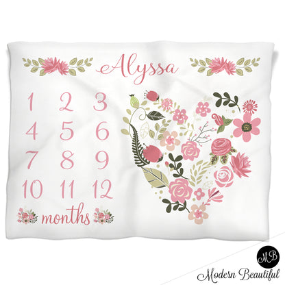 Milestone Blanket Heart Floral Wreath