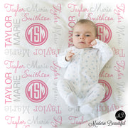 Monogram girl baby name blanket