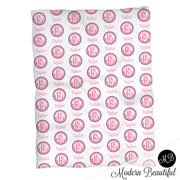 Monogram girl baby name blanket, monogram personalized blankets, pink and purple, boy or girl blanket, baby shower gift, personalized name blanket, (CHOOSE COLORS)