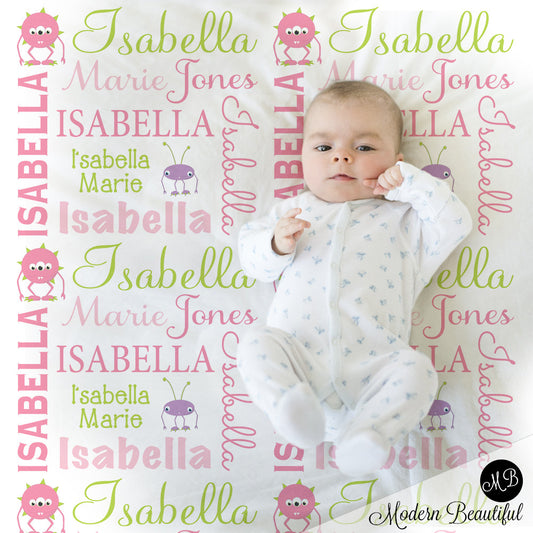 Monster Theme personalized child blanket for girl