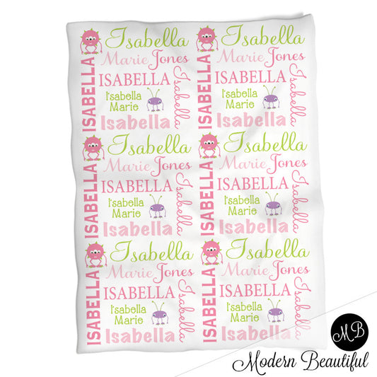 Monster Theme personalized child blanket for girl