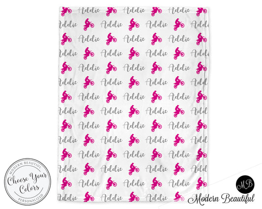 Personalized Motocycle Baby Name Blanket Girl