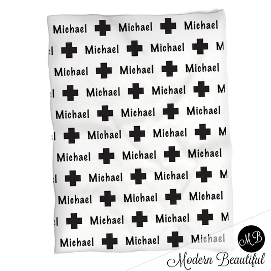 Personalized Cross Baby Name Blanket Boy