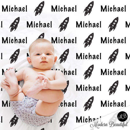 space rocket baby blanket