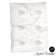 Baby girl pastel narwhal name blanket, narwhal swaddling blanket, baby girl narwhal pastel blanket, girl narwhal baby shower gift, choose colors