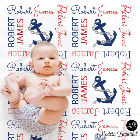 Nautical anchor baby name blanket