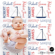 Nautical sailboat baby name blanket