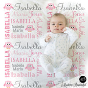 Owl Theme personalized child blanket for girl