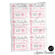 Owl Theme personalized child blanket for girl