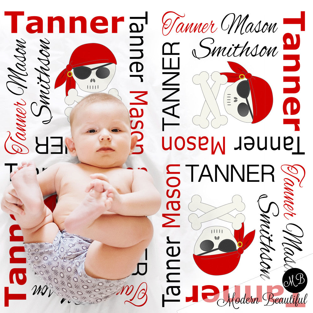 Pirate Theme personalized baby blanket, receiving blanket, swaddle blanket, baby shower gift
