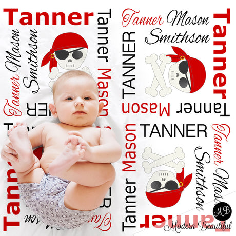 Pirate Theme personalized baby blanket, receiving blanket, swaddle blanket, baby shower gift