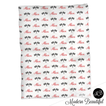 Personalized Racing Baby Name Blanket Boy