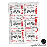 Red and black racing flag baby blanket, drag racing blanket, dragster baby blanket, boy blanket, photo prop blanket, racing name blanket (CHOOSE COLORS)