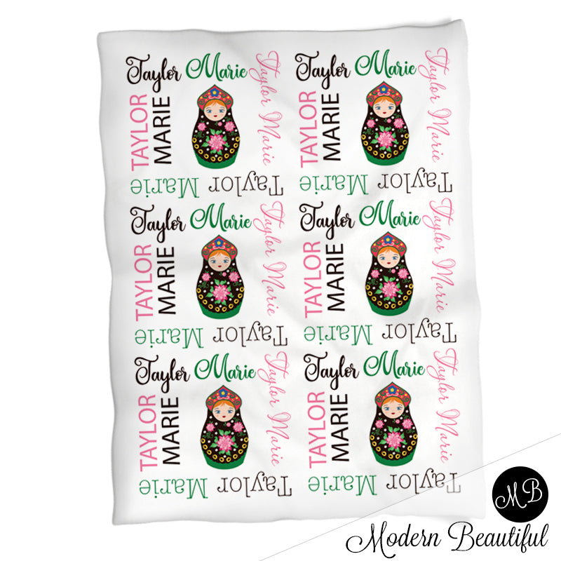 Personalized Nesting Doll Baby Name Blanket