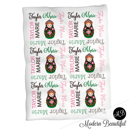 Personalized Nesting Doll Baby Name Blanket