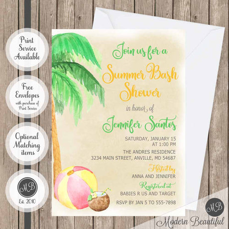 summer beach bash baby shower invitations