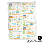 Boy personalized surfboards baby blanket, surfing blanket, beach swaddle blanket , baby shower gift, boy gift, (CHOOSE COLORS)