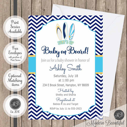 surfboard baby shower invitation