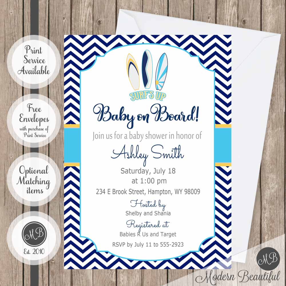 surfboard baby shower invitation