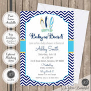 surfboard baby shower invitation