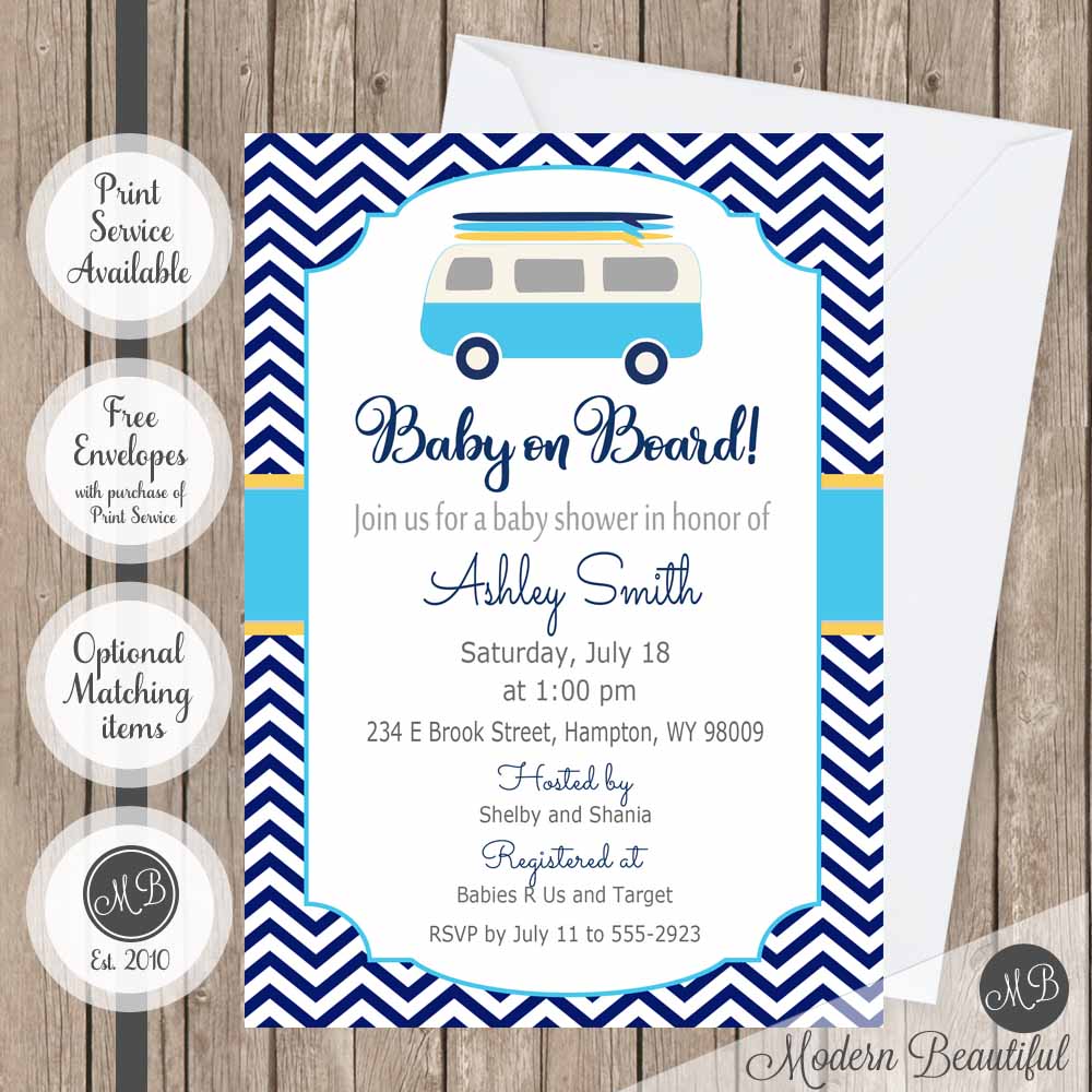 surfboard baby shower invitation