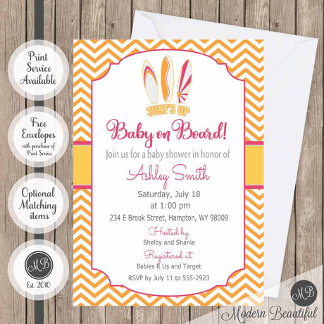 surfboard baby shower invitation