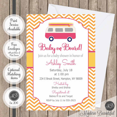 surfboard baby shower invitation