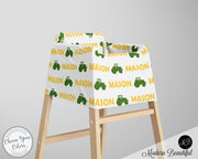Tractor baby boy or girl car seat canopy cover, farm tractor baby gift, green and yellow, custom infant car seat cover, personalized baby name carseat cover, nursing privacy cover, shopping cart cover, high chair cover (CHOOSE COLORS)