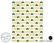 Farm tractor baby boy blanket, yellow and green tractor name blanket, custom farm personalized baby gift, swaddle baby blanket, personalized blanket, boy or girl blanket, choose colors