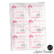 Girl tractor farm baby blanket, personalized baby gift, girl tractor blanket, girl baby blanket, personalized baby name blanket, photo prop CHOOSE COLORS