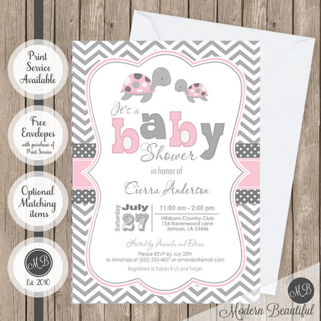 girl sea turtle baby shower invitation