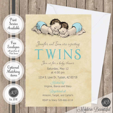 vintage twin baby shower invitations