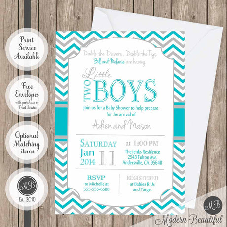 twin boys baby shower invitation
