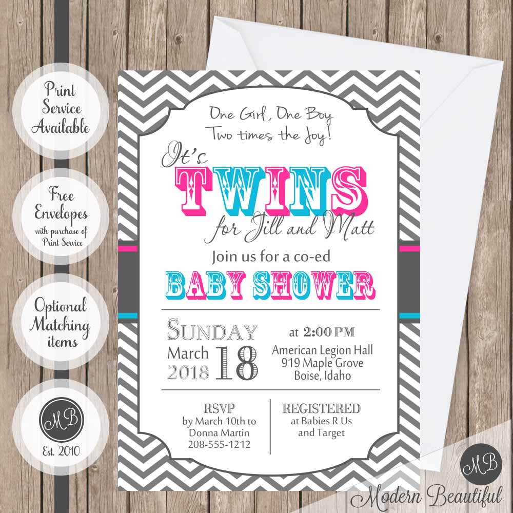 twin boy and girl baby shower invitation