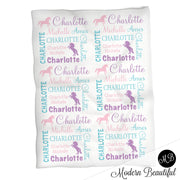 Baby girl unicorn name blanket, unicorn swaddling blanket, baby girl unicorn lashes blanket, unicorn face blanket, unicorn baby shower gift, (CHOOSE COLORS)