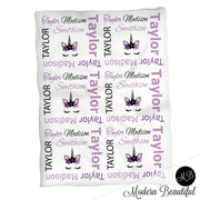 Unicorn baby name blanket, unicorn personalized name blankets, purple and gray, boy or girl blanket, baby shower gift, personalized name blanket, (CHOOSE COLORS)