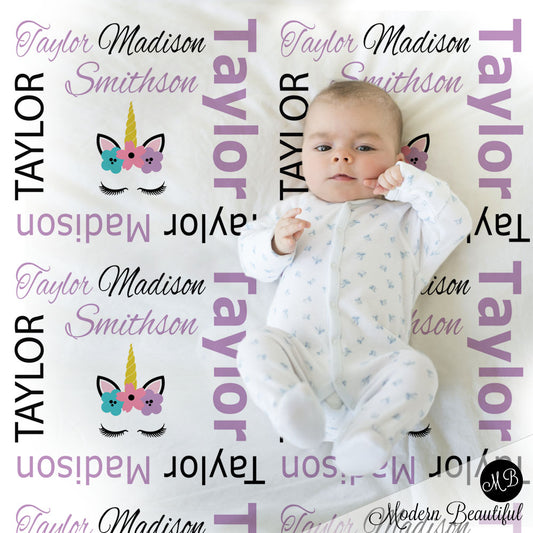 unicorn baby name blanket