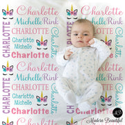 Baby girl unicorn name blanket in pink, aqua and purple, unicorn swaddling blanket, baby girl unicorn lashes blanket, unicorn face blanket, unicorn baby shower gift, (CHOOSE COLORS)
