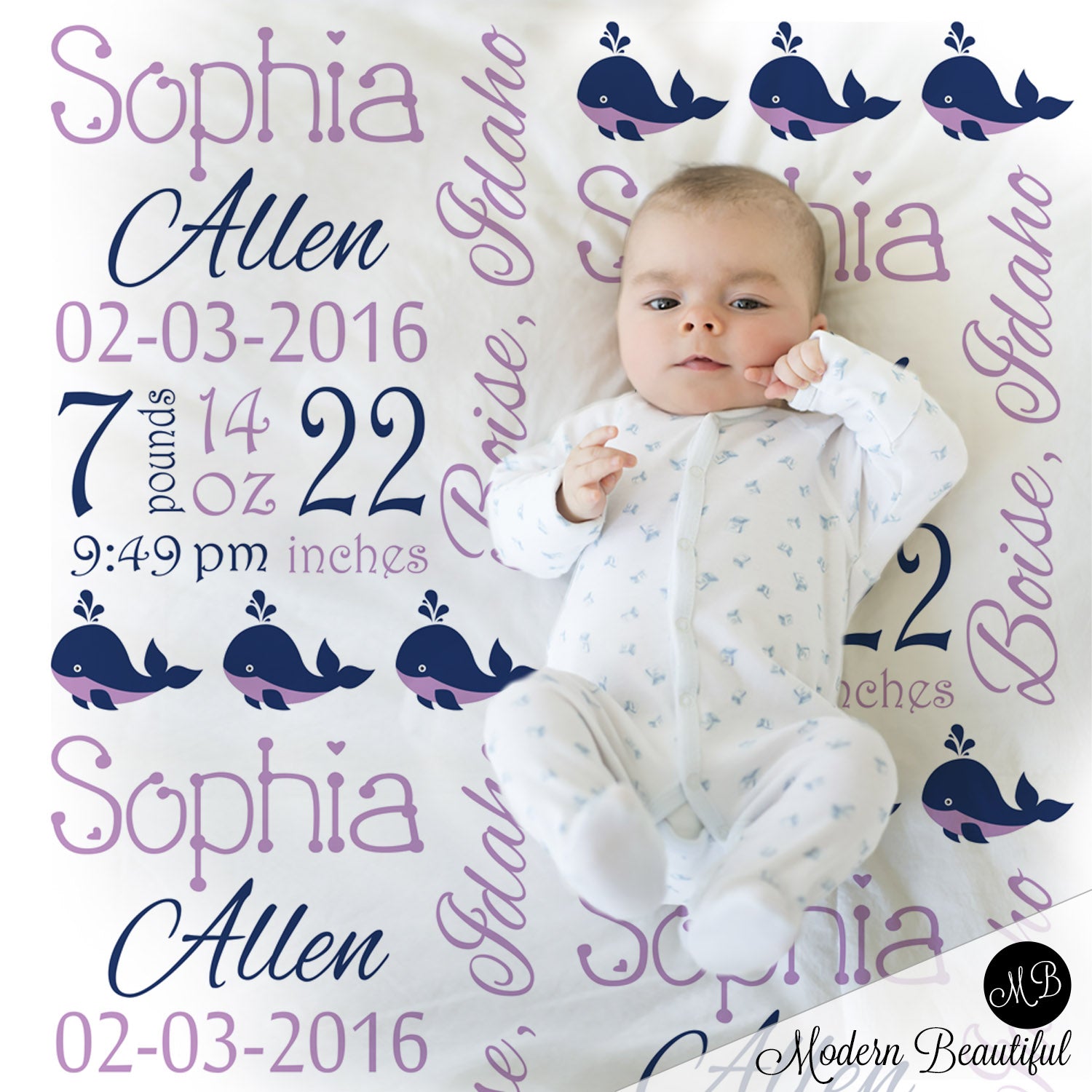 whale baby name blanket
