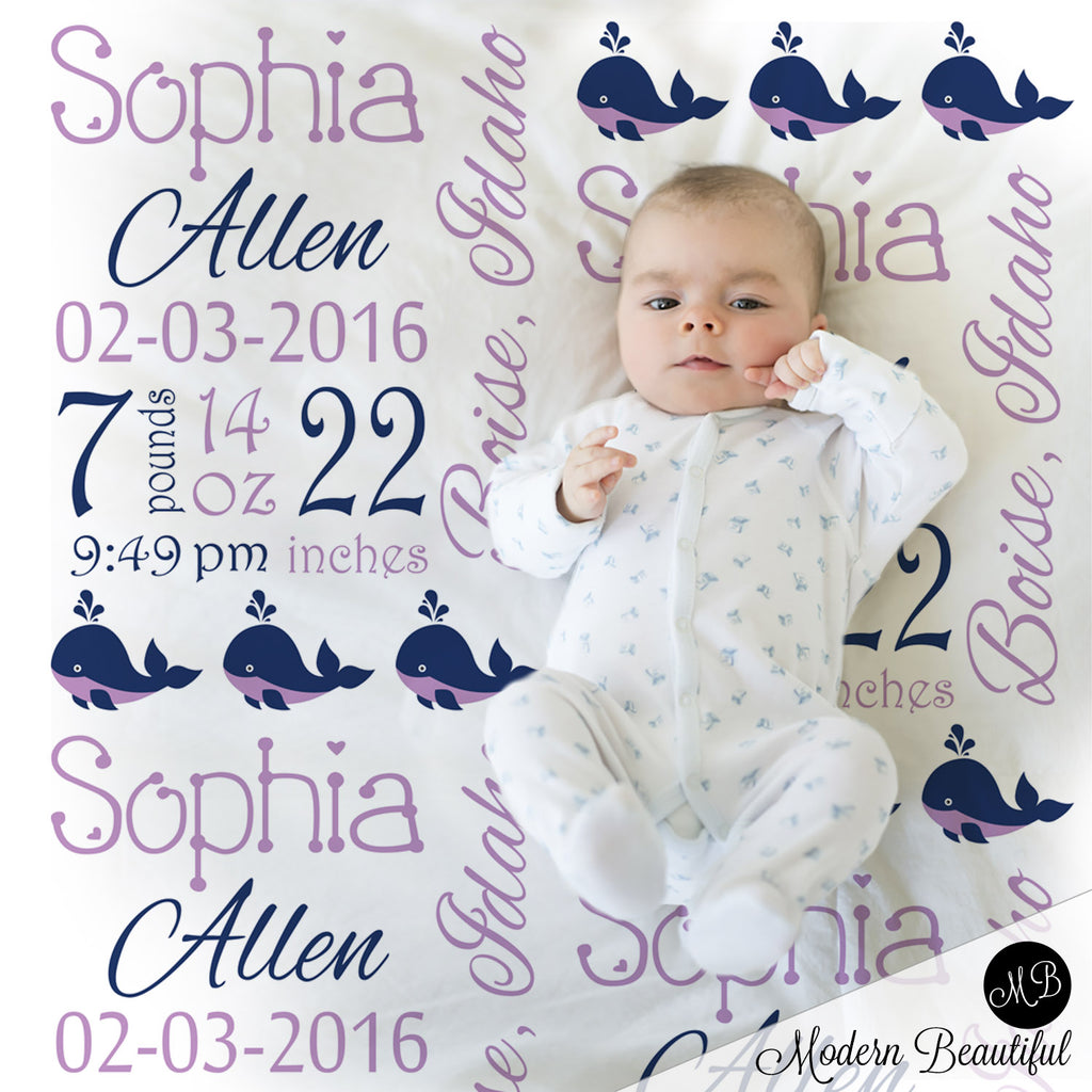 whale baby name blanket