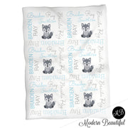 Baby boy wolf name blanket in blue and gray, personalized boy wolf baby gift, wolf blanket, wolf name blanket, personalized blanket, (CHOOSE COLORS)