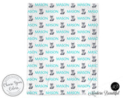 Wolf baby boy blanket, blue and gray wolf name blanket, custom wolf personalized baby gift, swaddle baby blanket, personalized blanket, boy or girl blanket, choose colors